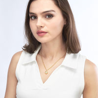 Olas d'Oro - 14K Yellow Gold Diamond Puff Charm Necklace with Rolo Chain 0.11 Carat Diamond Total Weight