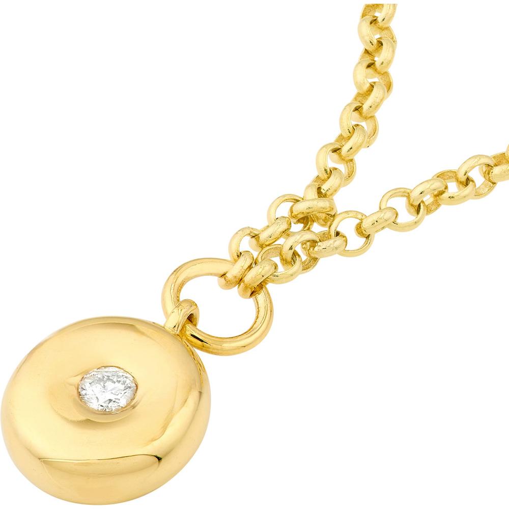 Olas d'Oro - 14K Yellow Gold Diamond Puff Charm Necklace with Rolo Chain 0.11 Carat Diamond Total Weight