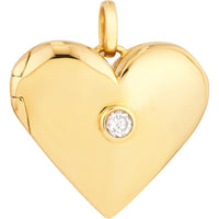 Olas d'Oro - 14K Yellow Gold Diamond Puff Heart Locket - 1/10 Carat Total Diamond Weight