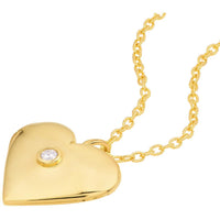 Olas d'Oro - 14K Yellow Gold Diamond Puff Heart Locket - 1/10 Carat Total Diamond Weight