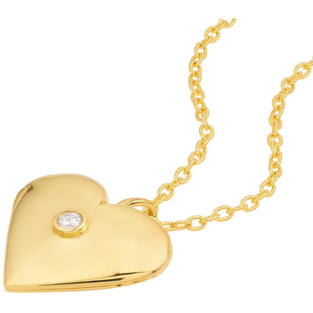 Olas d'Oro - 14K Yellow Gold Diamond Puff Heart Locket - 1/10 Carat Total Diamond Weight