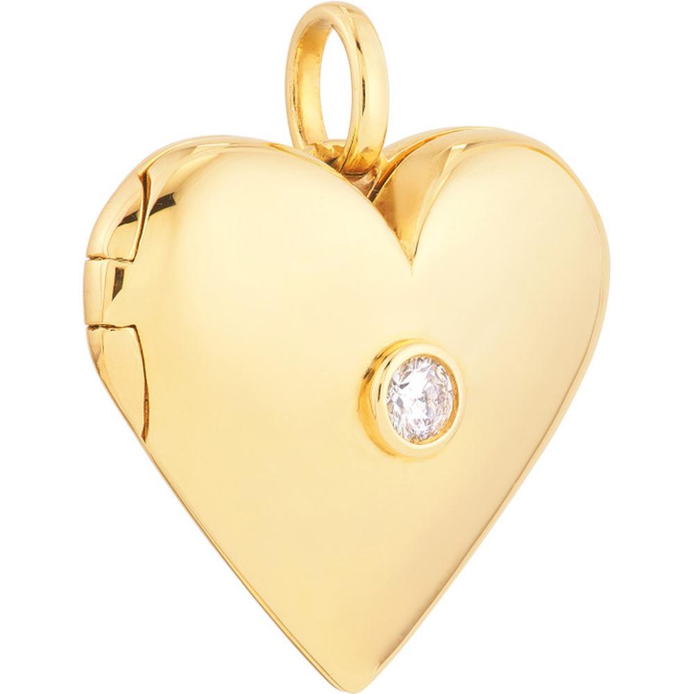 Olas d'Oro - 14K Yellow Gold Diamond Puff Heart Locket - 1/10 Carat Total Diamond Weight