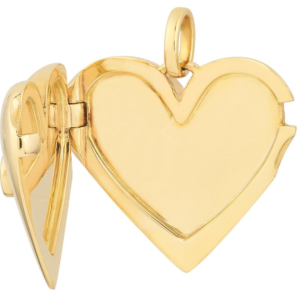 Olas d'Oro - 14K Yellow Gold Diamond Puff Heart Locket - 1/10 Carat Total Diamond Weight