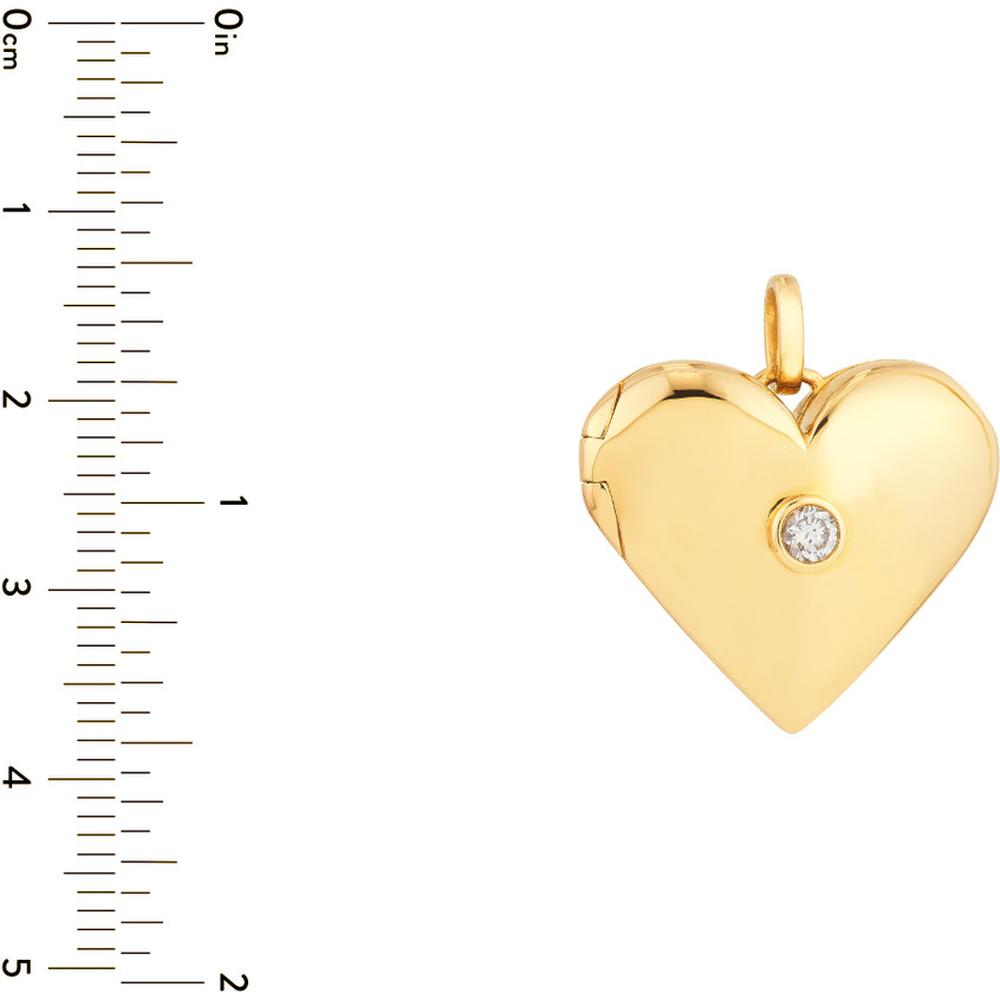 Olas d'Oro - 14K Yellow Gold Diamond Puff Heart Locket - 1/10 Carat Total Diamond Weight