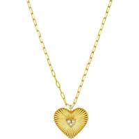 Olas d'Oro - 14K Yellow Gold Diamond Radiant Heart Pendant Necklace - 0.06 Carat Diamond Total Weight