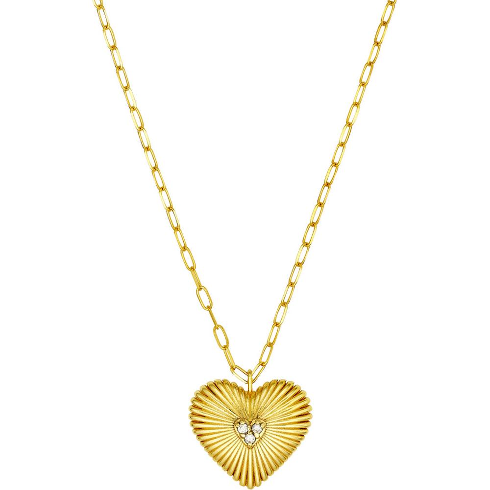 Olas d'Oro - 14K Yellow Gold Diamond Radiant Heart Pendant Necklace - 0.06 Carat Diamond Total Weight