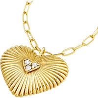 Olas d'Oro - 14K Yellow Gold Diamond Radiant Heart Pendant Necklace - 0.06 Carat Diamond Total Weight