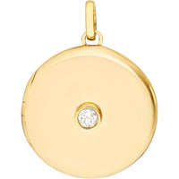 Olas d'Oro - 14K Yellow Gold Diamond Round Locket Pendant - 1/10 Carat Total Diamond Weight