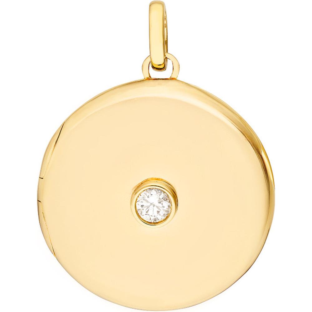 Olas d'Oro - 14K Yellow Gold Diamond Round Locket Pendant - 1/10 Carat Total Diamond Weight