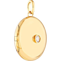 Olas d'Oro - 14K Yellow Gold Diamond Round Locket Pendant - 1/10 Carat Total Diamond Weight