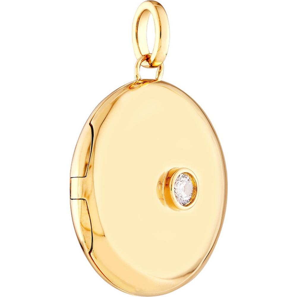 Olas d'Oro - 14K Yellow Gold Diamond Round Locket Pendant - 1/10 Carat Total Diamond Weight