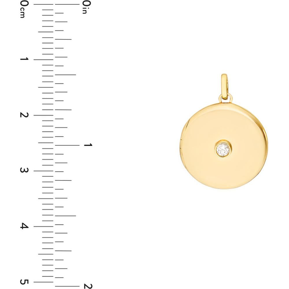Olas d'Oro - 14K Yellow Gold Diamond Round Locket Pendant - 1/10 Carat Total Diamond Weight