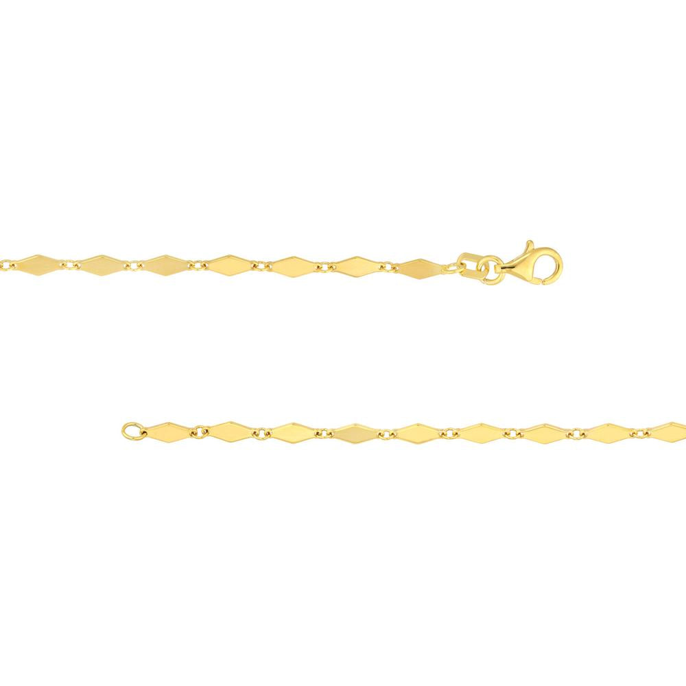 Olas d'Oro - 14K Yellow Gold Diamond-Shaped Flat Link Choker Necklace - 10" Length, 3.18 Grams Weight
