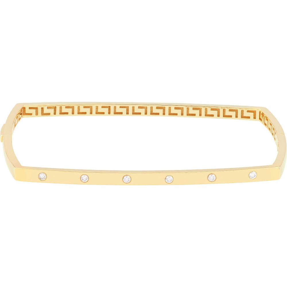 Olas d'Oro - 14K Yellow Gold Diamond Square Bangle with Greek Key Design - 0.13 Carat Total Diamond Weight