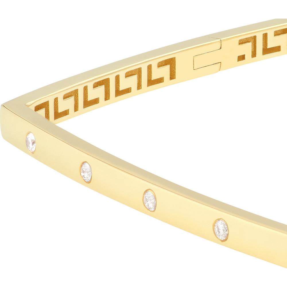 Olas d'Oro - 14K Yellow Gold Diamond Square Bangle with Greek Key Design - 0.13 Carat Total Diamond Weight