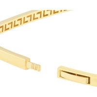 Olas d'Oro - 14K Yellow Gold Diamond Square Bangle with Greek Key Design - 0.13 Carat Total Diamond Weight