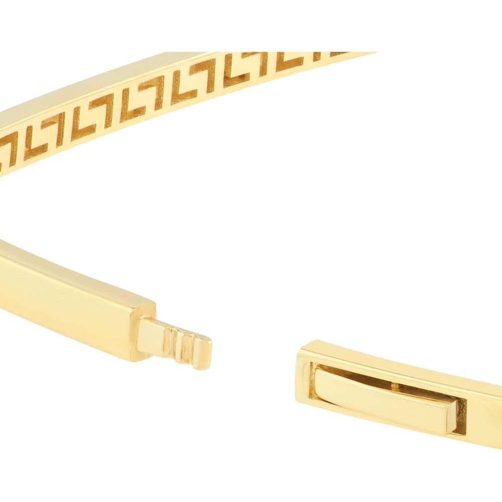 Olas d'Oro - 14K Yellow Gold Diamond Square Bangle with Greek Key Design - 0.13 Carat Total Diamond Weight