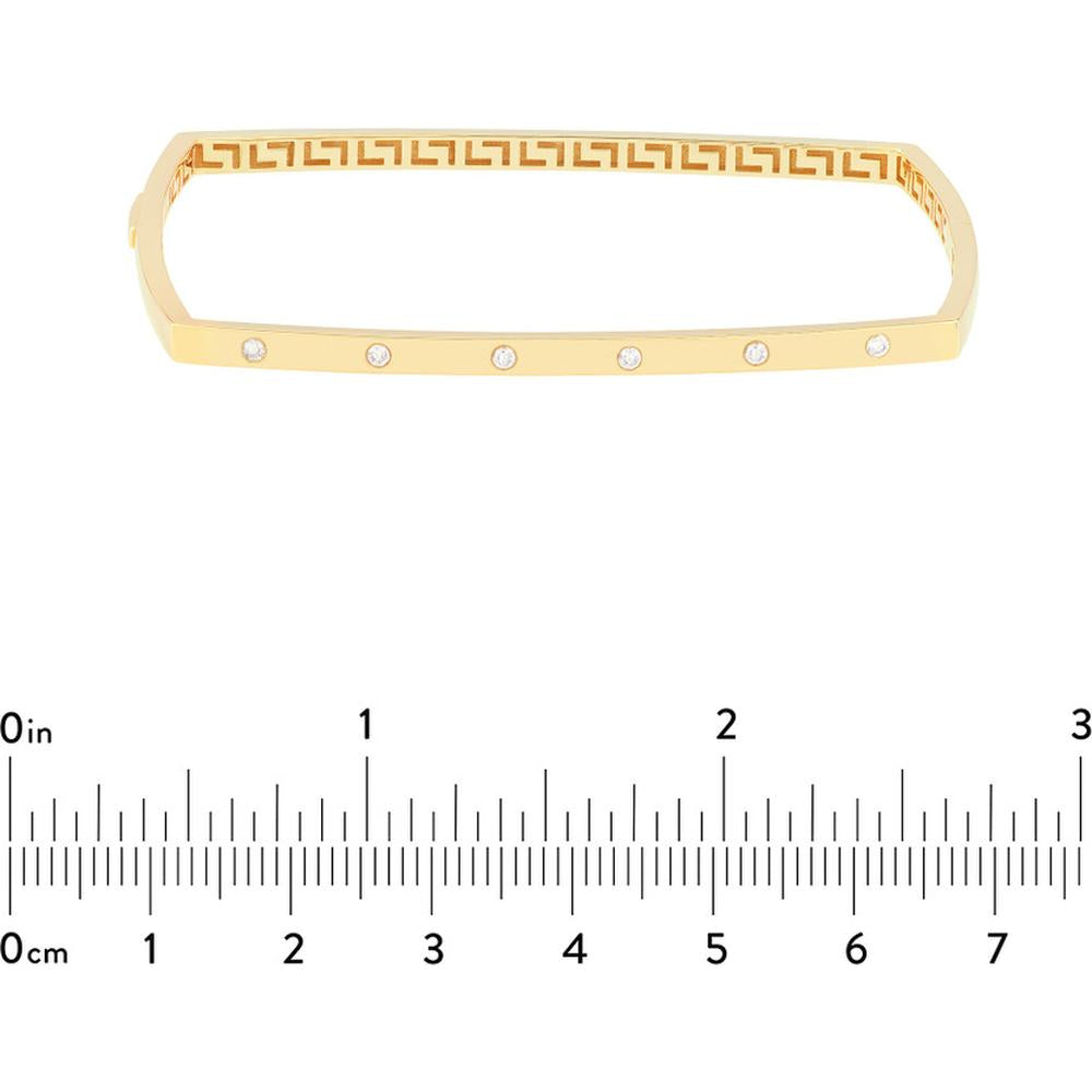 Olas d'Oro - 14K Yellow Gold Diamond Square Bangle with Greek Key Design - 0.13 Carat Total Diamond Weight