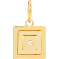 Olas d'Oro - 14K Yellow Gold Diamond Square Stacked Pendant with 1.5pt Diamond