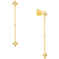 Olas d'Oro - 14K Yellow Gold Diamond Star Bezels and Bead Drop Earrings - 1/8tcw Total Diamond Weight