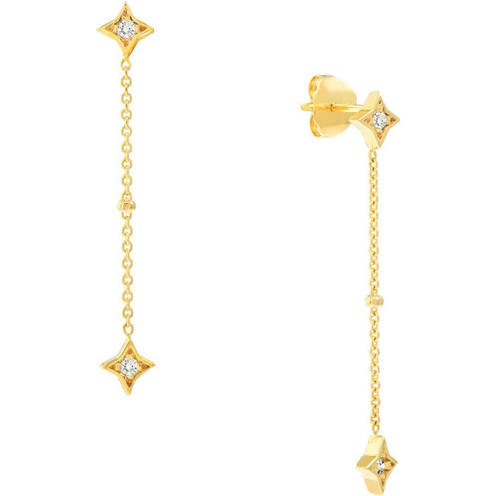 Olas d'Oro - 14K Yellow Gold Diamond Star Bezels and Bead Drop Earrings - 1/8tcw Total Diamond Weight