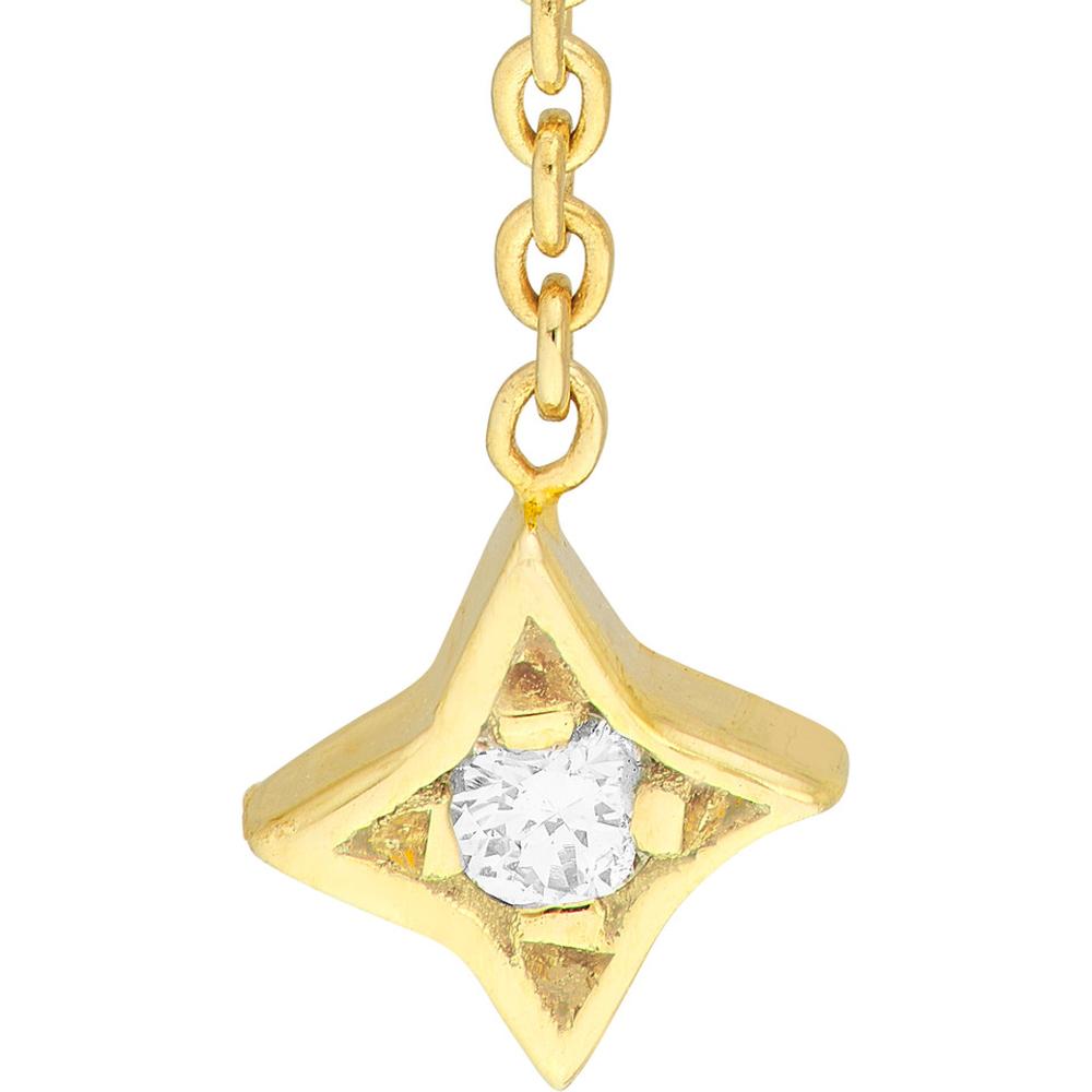 Olas d'Oro - 14K Yellow Gold Diamond Star Bezels and Bead Drop Earrings - 1/8tcw Total Diamond Weight