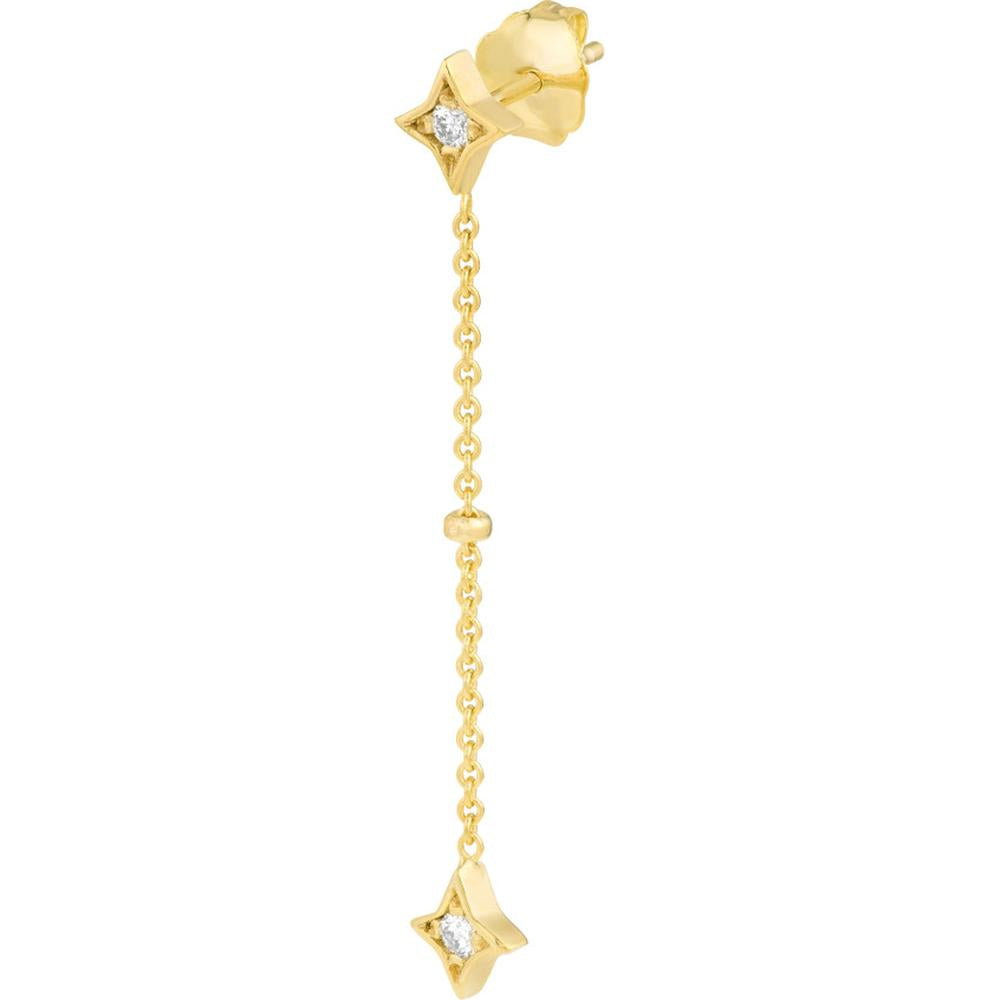 Olas d'Oro - 14K Yellow Gold Diamond Star Bezels and Bead Drop Earrings - 1/8tcw Total Diamond Weight