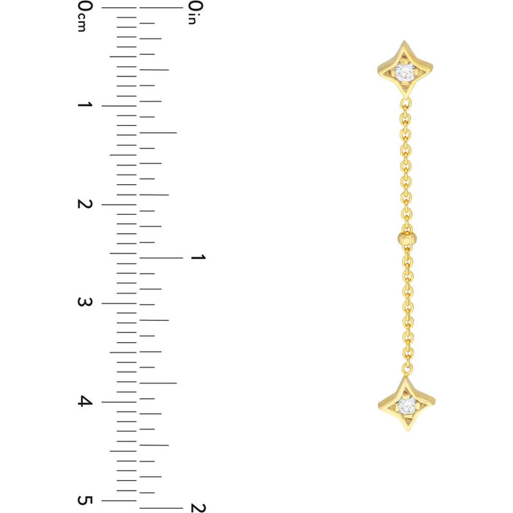 Olas d'Oro - 14K Yellow Gold Diamond Star Bezels and Bead Drop Earrings - 1/8tcw Total Diamond Weight