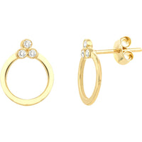 Olas d'Oro - 14K Yellow Gold Diamond Trinity Door Knocker Stud Earrings - 0.08 Carat Total Diamond Weight