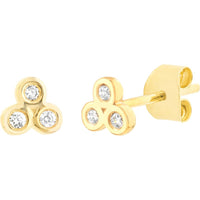 Olas d'Oro - 14K Yellow Gold Diamond Trinity Stud Earrings - 0.08 Carat Total Diamond Weight
