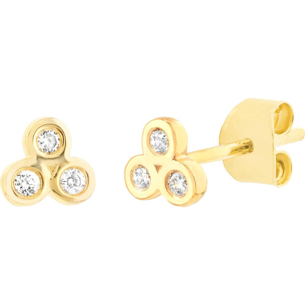 Olas d'Oro - 14K Yellow Gold Diamond Trinity Stud Earrings - 0.08 Carat Total Diamond Weight