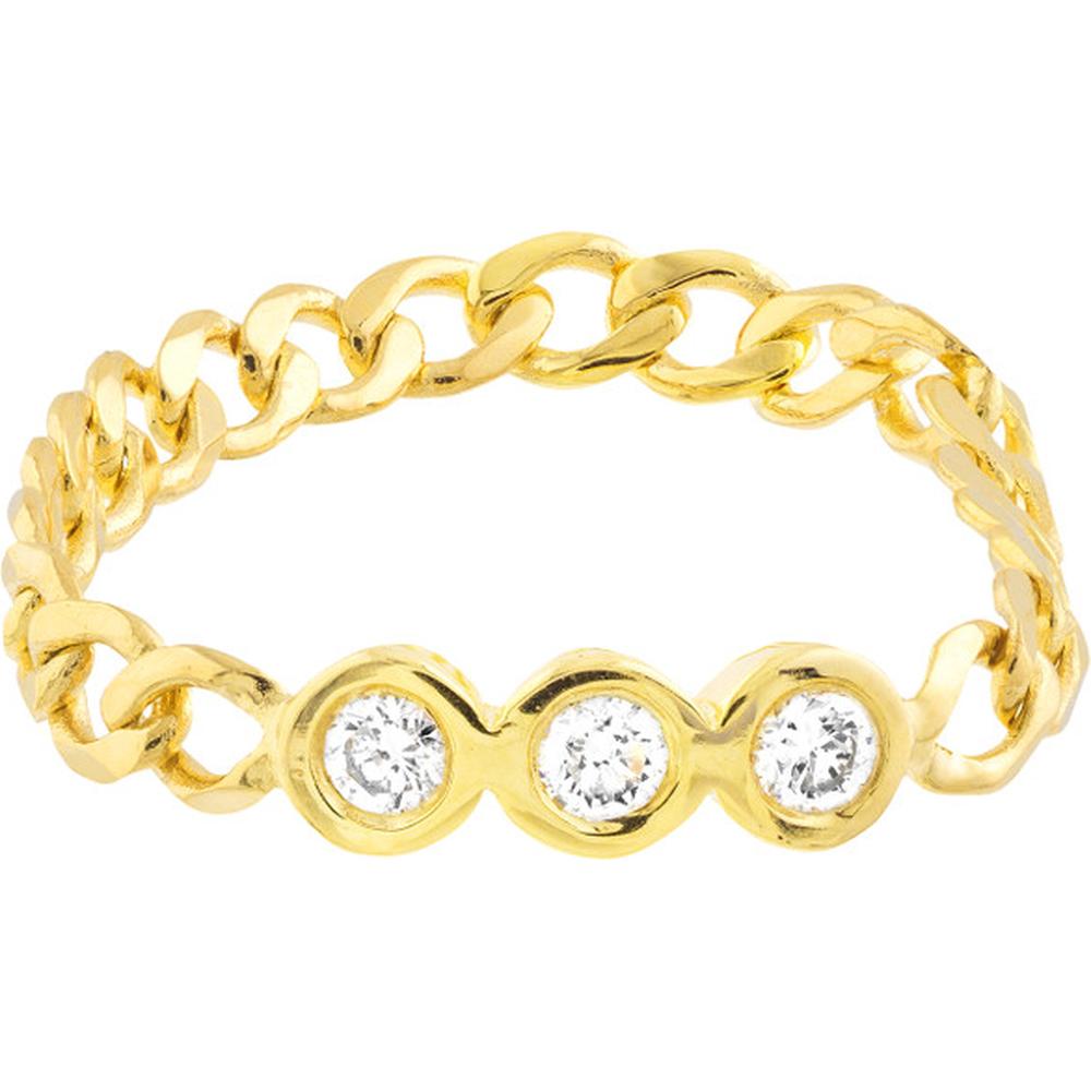 Olas d'Oro - 14K Yellow Gold Diamond Trio Curb Chain Ring - 1/10 Carat Total Diamond Weight