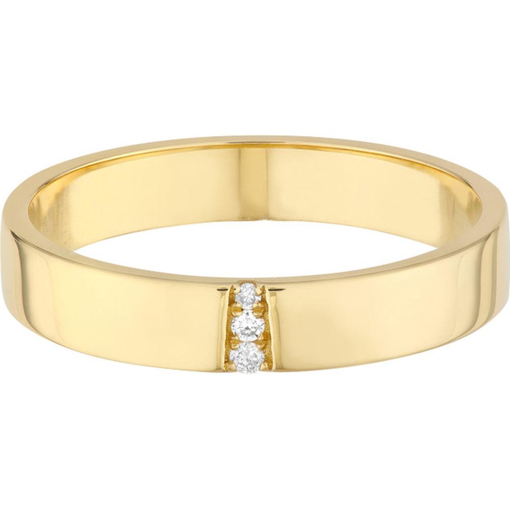 Olas d'Oro - 14K Yellow Gold Diamond Trio Polished Band - 0.02 Carat Total Diamond Weight
