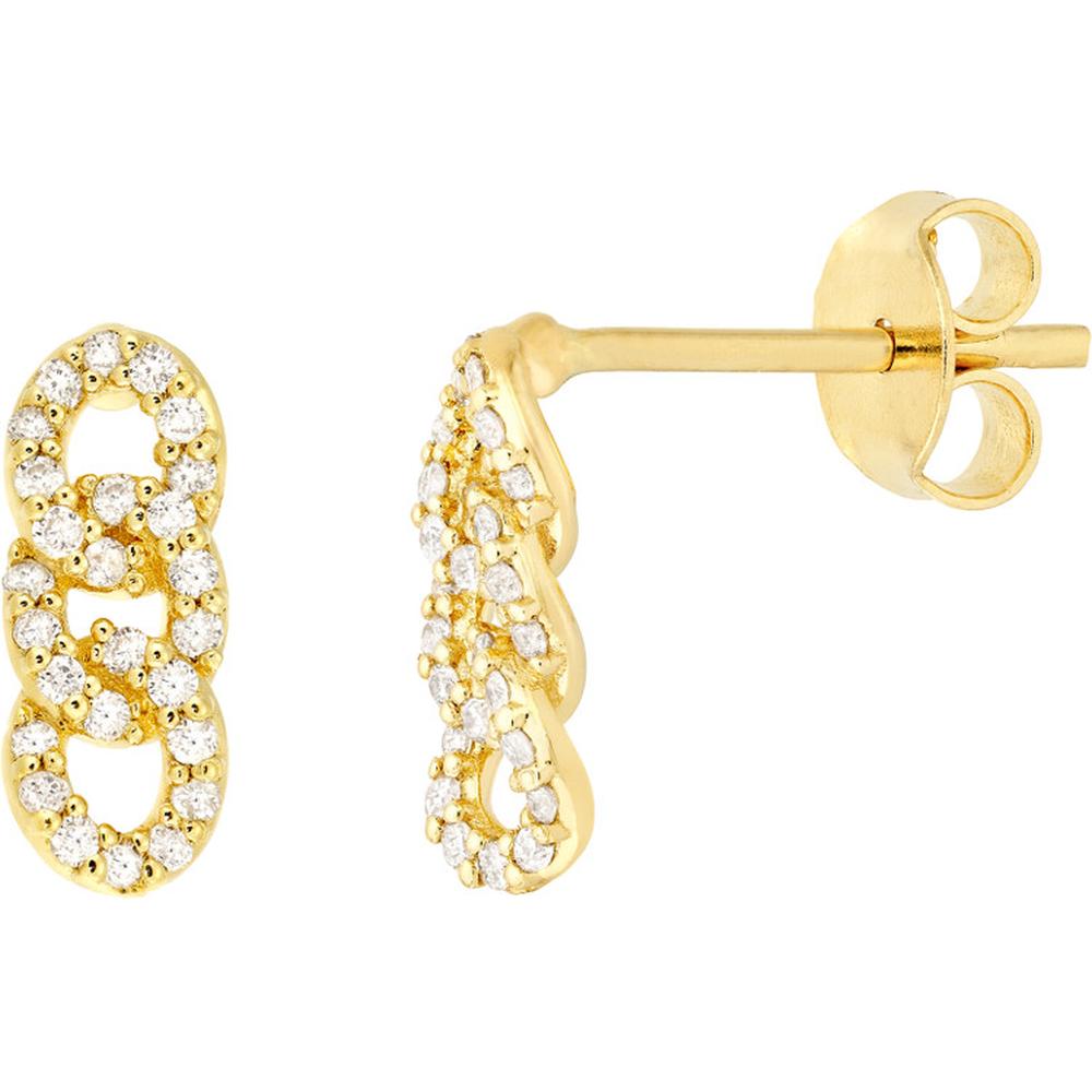 Olas d'Oro - 14K Yellow Gold Diamond Triple Link Earrings - 0.21 Carat Total Diamond Weight