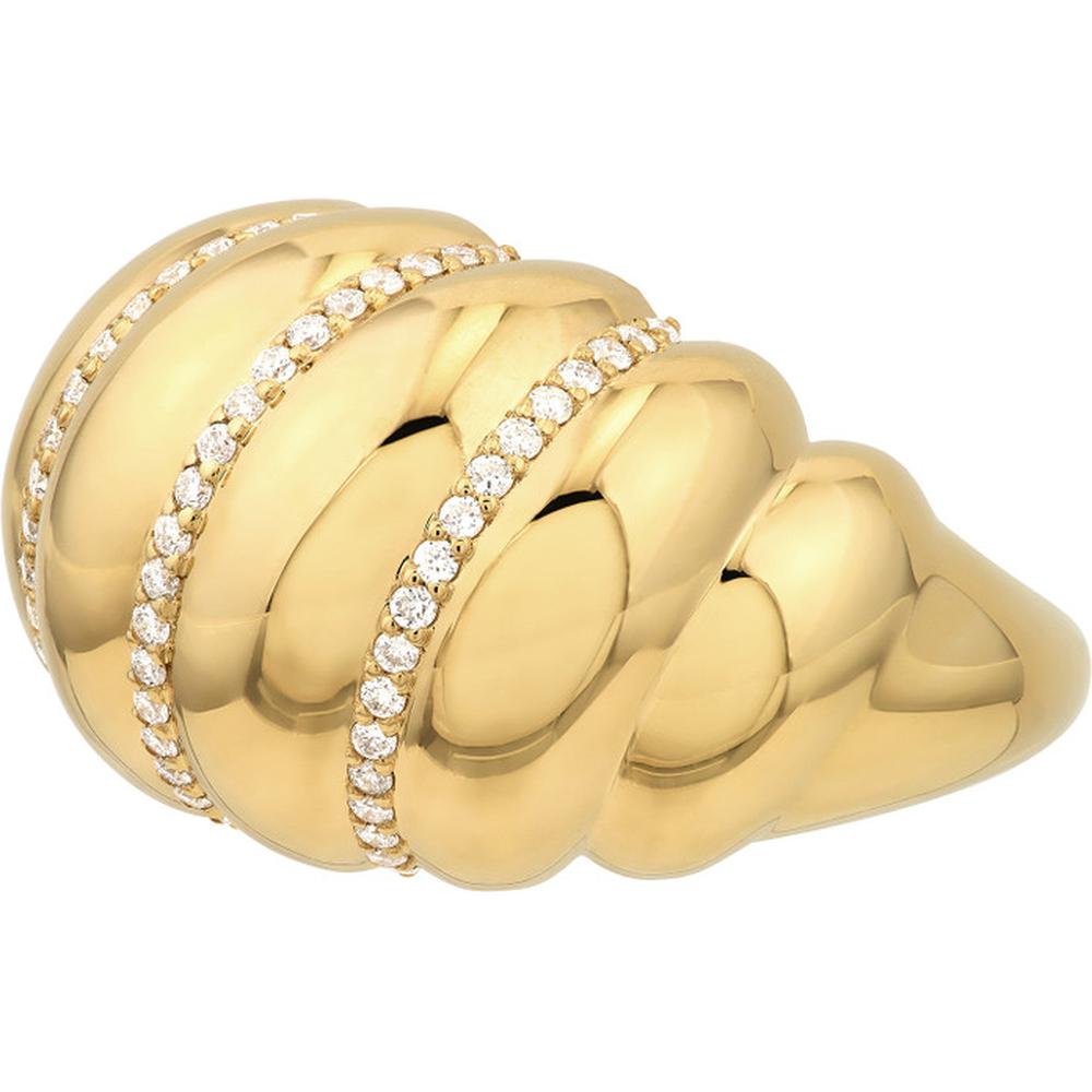 Olas d'Oro - 14K Yellow Gold Diamond Twisted Dome Ring - 0.28 Carat Total Diamond Weight
