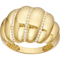 Olas d'Oro - 14K Yellow Gold Diamond Twisted Dome Ring with 0.28 Carat Total Diamond Weight - Size 7
