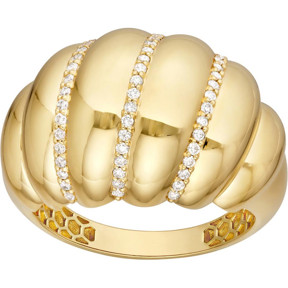 Olas d'Oro - 14K Yellow Gold Diamond Twisted Dome Ring with 0.28 Carat Total Diamond Weight - Size 7