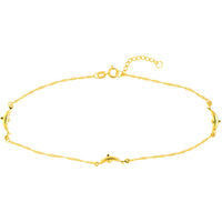 Olas d'Oro - 14K Yellow Gold Dolphin Trio Adjustable Anklet with Singapore Twist Chain