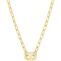 Olas d'Oro - 14K Yellow Gold Dot Diamond Mariner Paper Clip Necklace - 0.18 Carat Total Diamond Weight