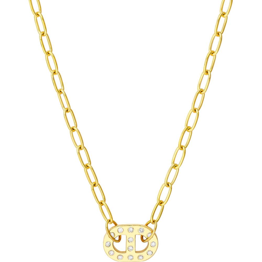 Olas d'Oro - 14K Yellow Gold Dot Diamond Mariner Paper Clip Necklace - 0.18 Carat Total Diamond Weight