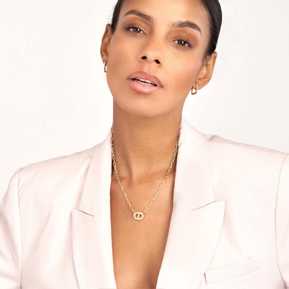 Olas d'Oro - 14K Yellow Gold Dot Diamond Mariner Paper Clip Necklace - 0.18 Carat Total Diamond Weight