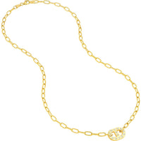 Olas d'Oro - 14K Yellow Gold Dot Diamond Mariner Paper Clip Necklace - 0.18 Carat Total Diamond Weight