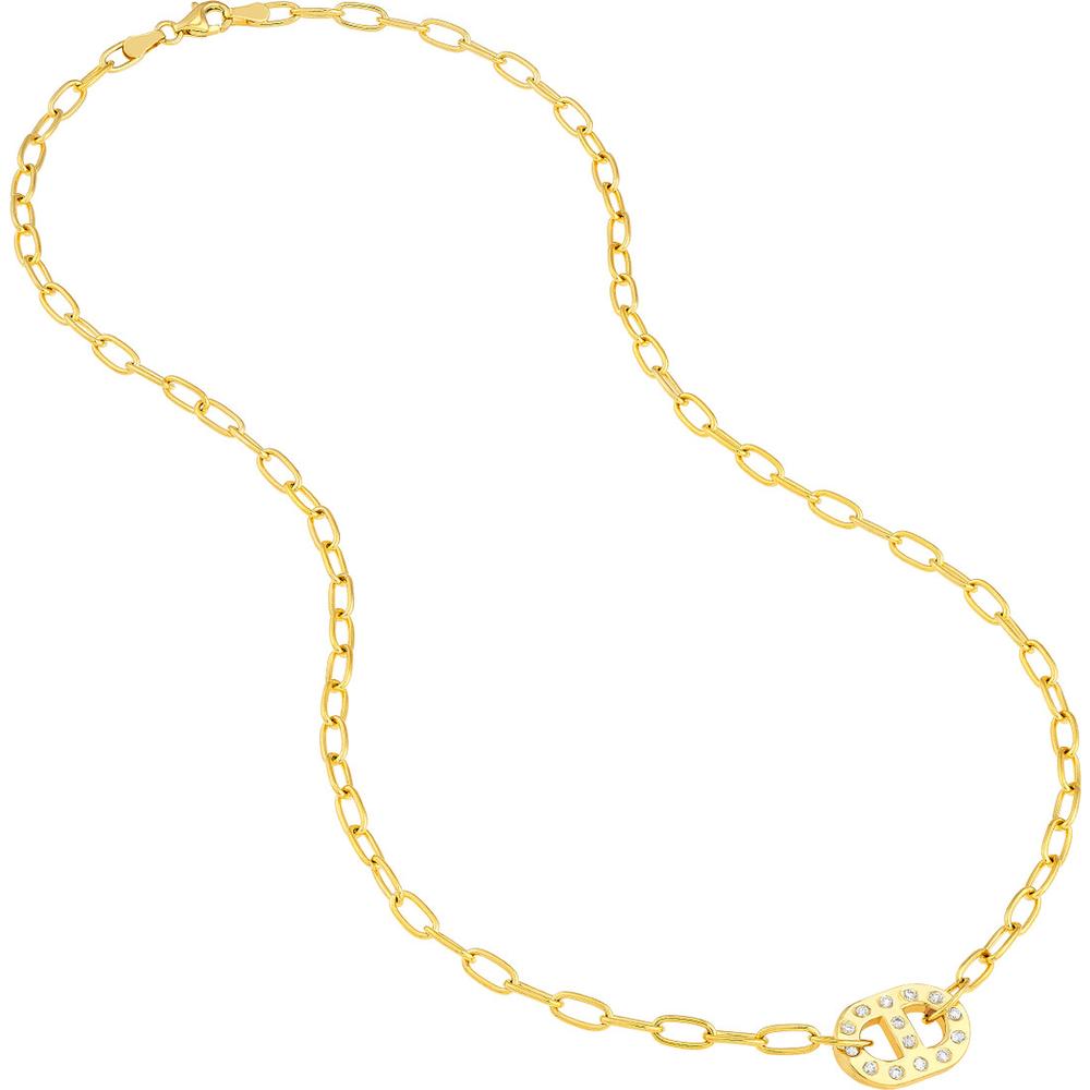 Olas d'Oro - 14K Yellow Gold Dot Diamond Mariner Paper Clip Necklace - 0.18 Carat Total Diamond Weight