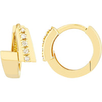 Olas d'Oro - 14K Yellow Gold Double Bar Ascending Diamond Hoop Earrings - 0.07 Carat Total Diamond Weight