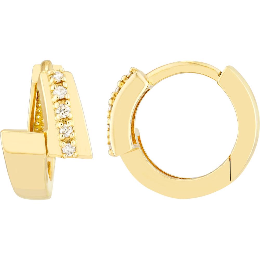 Olas d'Oro - 14K Yellow Gold Double Bar Ascending Diamond Hoop Earrings - 0.07 Carat Total Diamond Weight