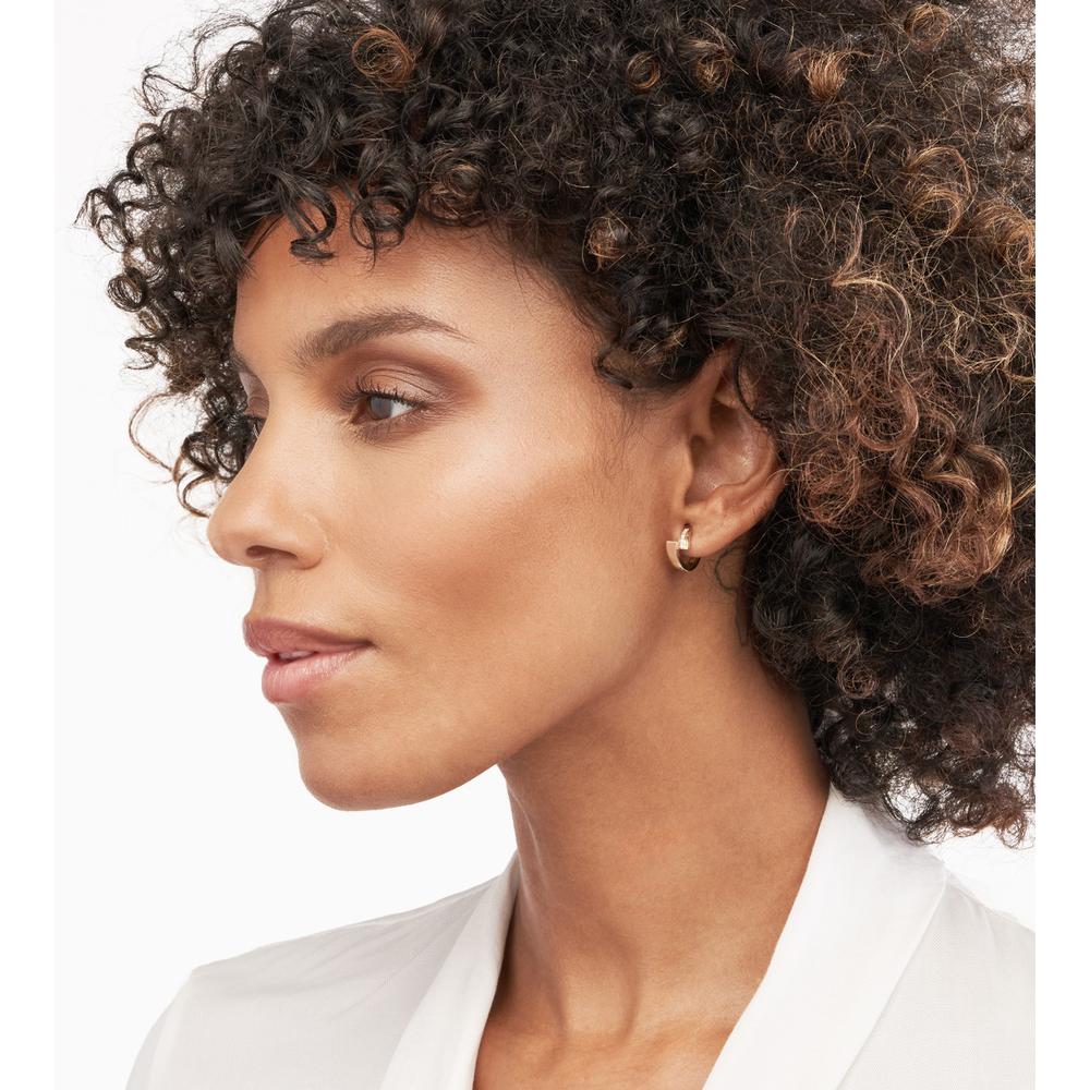 Olas d'Oro - 14K Yellow Gold Double Bar Ascending Diamond Hoop Earrings - 0.07 Carat Total Diamond Weight