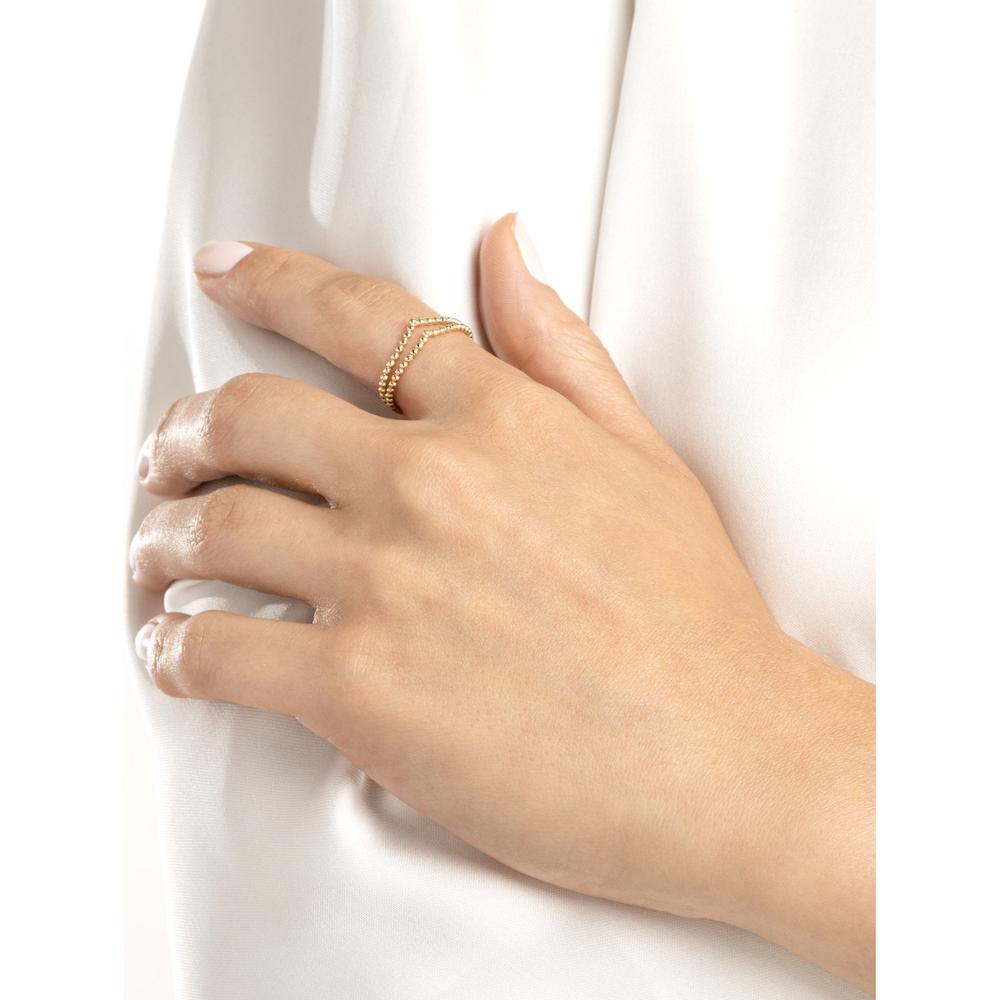 Olas d'Oro - 14K Yellow Gold Double Beaded Chevron Ring - Size 7