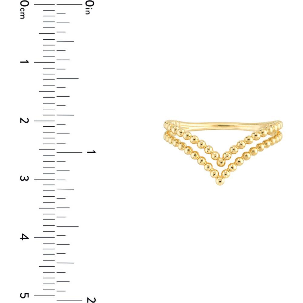 Olas d'Oro - 14K Yellow Gold Double Beaded Chevron Ring - Size 7
