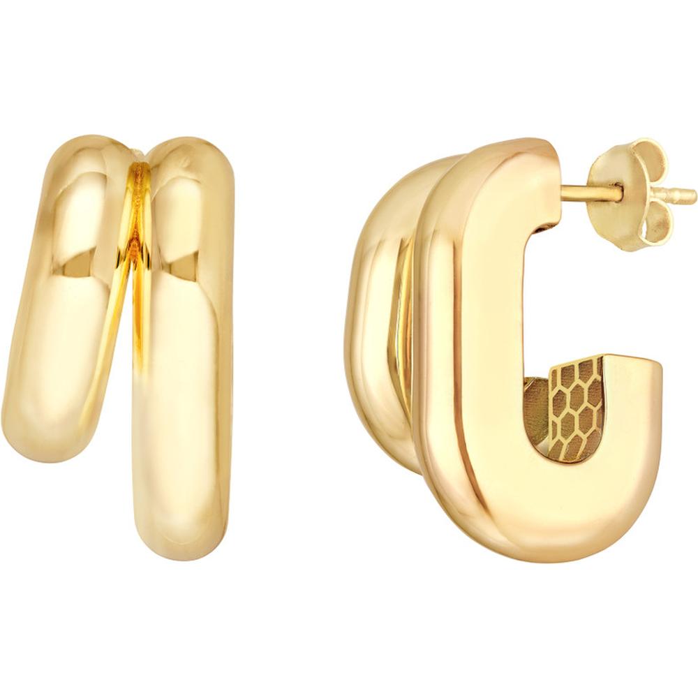 Olas d'Oro - 14K Yellow Gold Double J-Hoop Earrings - 7.97 Grams Total Weight