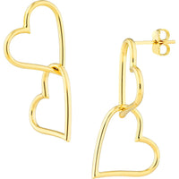 Olas d'Oro - 14K Yellow Gold Double Open Heart Dangle Earrings - 1.80 Grams Total Weight